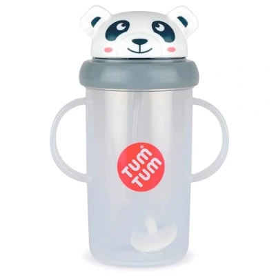 Immagine di TUM tazza con paglia pesata, anti perdita, di apprendimento per bambino, coperchio pieghevole, cannuccia in silicone (Pip le Panda 300ml)
