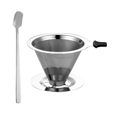 Immagine di 1 filtro da caffè 800 mesh, piastra di base, custodia in silicone, cucchiaio caffè, set filtri riutilizzabile, versare
