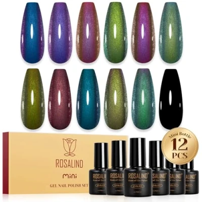 Immagine di ROSALIND Smalti Semipermanenti per Unghie Camaleonte, 12 Colori Blu Viola Verde Oro Smalto Semipermanente, Soak Off Mini UV/LED Camaleonte Nail Art Manicure