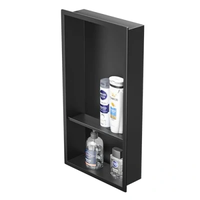 Immagine di Bernkot doccia in acciaio inox 60 x 30 10 cm, senza piastrelle necessarie, doppio scaffale per a scomparsa (nero, cm)