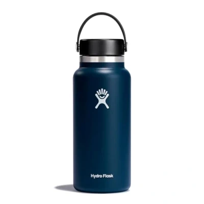 Immagine di Hydro Flask Wide Mouth Borraccia da 946 ml (32 oz) Acciaio inossidabile con isolamento sottovuoto e coperchio a prova di perdite rivestimento in polvere Indigo