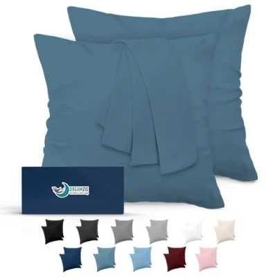 Immagine di Federe Cuscini 80x80 (Set 2) Dreamzie in Microfibra OEKO TEX Certificazione Copri Cuscino Dolce Blu