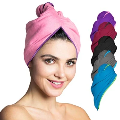 Immagine di Fit Flip Capelli Microfibra Urbana Assorbente E Asciugatura Rapida Speciale Turbante Asciugamano per (01 Rosa con Cuciture Viola 1 Pezzo)