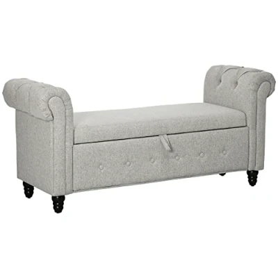 Immagine di HOMCOM Panca portaoggetti 2 in 1 tessuto effetto lino con gambe legno, 146,5 x 49 72 cm, colore: grigio