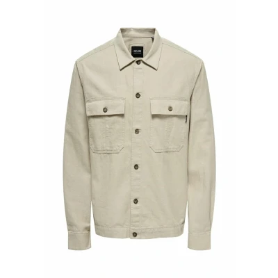 Immagine di ONLY &amp; SONS Onskennet LS Linen Overshirt Noos Camicia a Maniche Corte, Rivestimento Argento, L Uomo