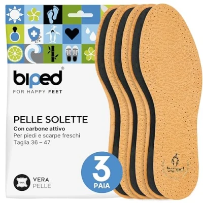 Immagine di biped set di 3 paia solette in pelle con carbone attivo contro la sudorazione dei piedi morbida per scarpe da uomo e donna z1724(40 41)