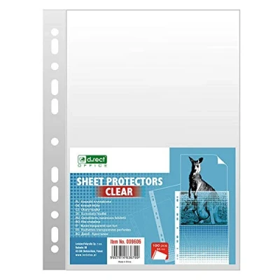 Immagine di D.RECT 009606, Buste Perforate Trasparenti/Formato A4 / 55 Micron/Confezione da 100 Unità/Busta Forata/Trasparente Perforato/Lucide, Finitura liscia/Tasche in Polipropilene