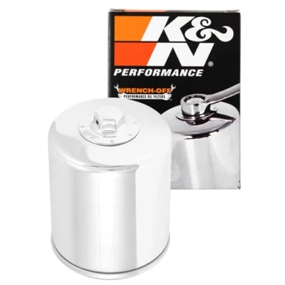 Immagine di K&amp;N Filtro Olio Powersports Avvitabile Cromo 76x98mm compatibile con Harley Davidson (KN 174C)