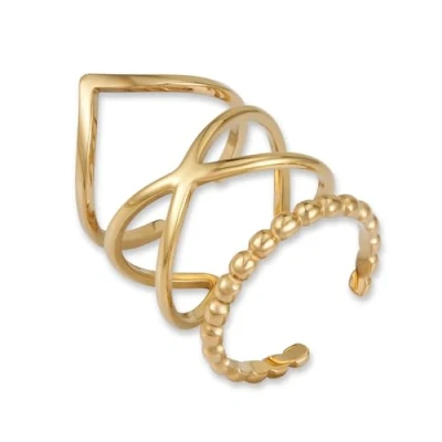 Immagine di GD GOOD.designs Set di Anelli dorati per donne in acciaio inossidabile Regolabili e impermeabili impilabili a 3 pezzi Incl. scatola regalo
