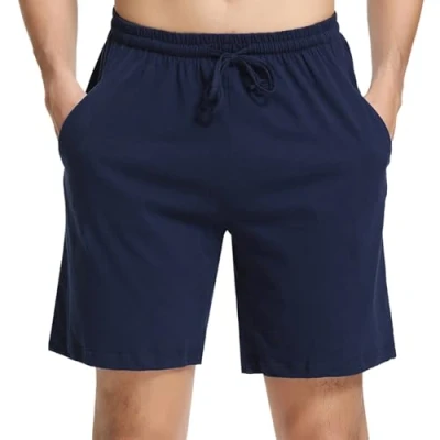 Immagine di Irdcomps Pantaloncini Pigiama da Uomo Cotone Pantaloni Corti Bermuda Casual Pantalone Corto Estivo in Tinta Unita con Coulisse e Tasche Comodo Traspirante Blu Scuro M