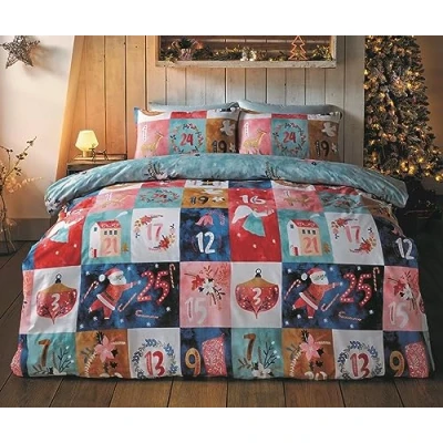 Immagine di Rapport set copripiumino singolo reversibile in microfibra con calendario dell&#039;Avvento natalizio, di biancheria da letto multicolore