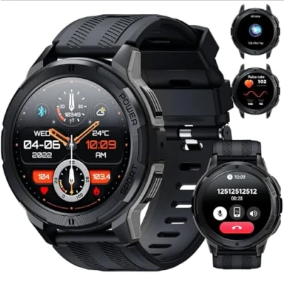 Immagine di OUKITEL BT10 Smartwatch Uomo 1,43&quot; Orologio Touchscreen Funzione Telefono, Smart Watch 123+ Modalità Sportive, Batteria 410mAh, Impermeabile 5ATM per Android IOS con SpO2 Monitor Sonno,Nero