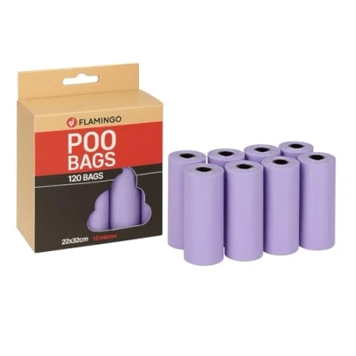 Immagine di Sacchetti cane cacca 120 pezzi biodegradabili 22x32 cm Colore viola Flamingo