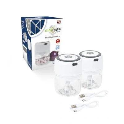 Immagine di Genius Choptastic Pro tritatutto multiuso, 2 pezzi, 30 Watt, capacità 300 ml, elettrico per frutta, verdura, formaggio, noci e alimenti bambini, con cavo di ricarica