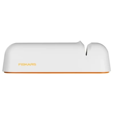 Immagine di Fiskars Affilacoltelli per lame lisce in acciaio, Mola ceramica, Functional Form, Roll Sharp, Bianco/Arancione, 1014214