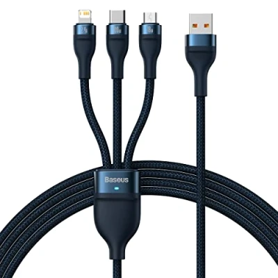 Immagine di Baseus Cavo USB 3in1 Serie Flash, C + micro Lightning, 100W, 1,2m (blu) (1.20 m, 2.0),
