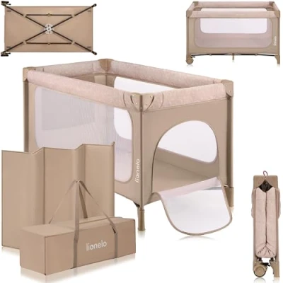 Immagine di lionelo JASMIN Lettino da Viaggio per Bambini 0 36 Mesi Culla Pieghevole Neonati Fino 15kg con Materasso Innovativo in Schiuma T25, 2 Livelli di Altezza, Sistema Easy Fold e Ruote