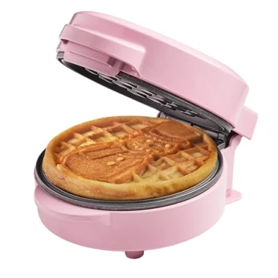 Immagine di Bestron Waffle Maker, Piastra per waffel mini con motivo a pupazzo di neve, piccola macchina rivestimento antiaderente, compleanni bambini, Pasqua o Natale, Colore: Rosa