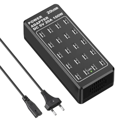 Immagine di caricatore USB, stazione di ricarica USB a da tavolo 20 porte, intelligente multifunzione 100 W, compatible con iPhone 11/12/13/14/15/Samsung S22/S23/S24/Google Pixel/iPad/tablet
