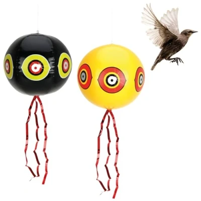 Immagine di com four® 2X Palloncino Repellente per Uccelli spaventapasseri da Appendere con Occhi Riflettenti e Strisce scoppiettanti Corvi, taccole, piccioni (2 Pezzi Palloncino)