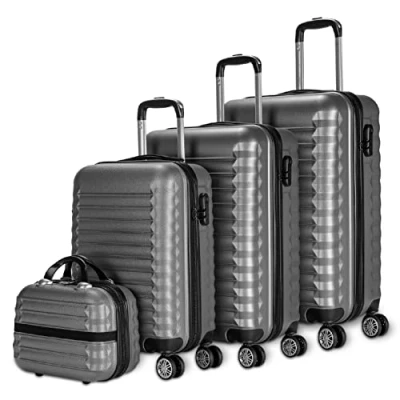 Immagine di NUMADA Set di valigie 4pzs (53/63/75cm) e borsa da toilette Grigio, ABS Resistente, Leggero con 4 ruote doppie lucchetto combinazione laterale
