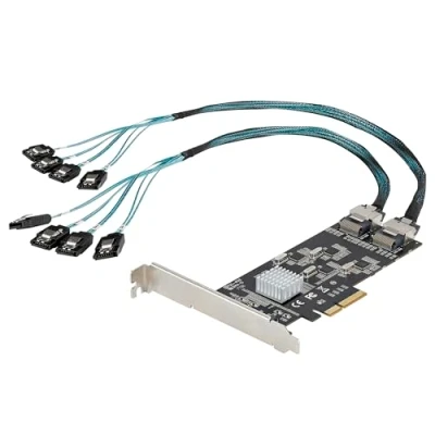 Immagine di StarTech.com Scheda SATA PCI Express a 8 porte, Adattatore/convertitore PCIE per SSD/HDD con 4 Controller Host, di Espansione 3 x4 Gen 2 III 6 Gbps (8P6G CARD)
