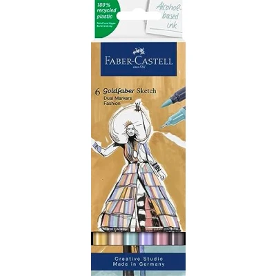 Immagine di Faber Castell 164808 Goldfaber Sketch Marker Fashion, confezione da 6 pennarelli ad alcool con punta a pennello e fineliner