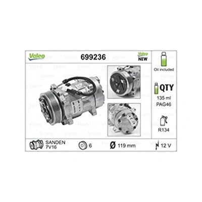 Immagine di VALEO NEW ORIGINAL PART 699236 compressore Aria Condizionata SD7V16 12 PAG 46 R 134a con olio PEUGEOT: 206 Hatchback, Partner I Van