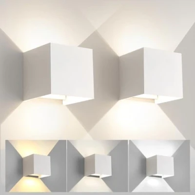 Immagine di 2 Pezzi Applique da Parete Esterno/Interno Regolabile 3 colori LED Cubo IP65 Impermeabile Lampada Esterno Esterni Muro Quadrata Angolo del Fascio Moderne Bianco 15W 11CM