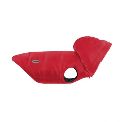 Immagine di Record Cappottino Dogmar per Cani. Impermeabile cani in Stile Sobrio e Raffinato con Bande Catarifrangenti, Chiusura Regolabile Foro Guinzaglio Rosso, XL