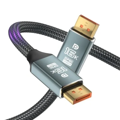 Immagine di VisionSync cavo Displayport 2.1 certificato VESA,cavo DP 16K [16K 60Hz,8K 120Hz,4K 240Hz], da 80Gbps compatibile con FreeSync G Sync HDR10 HDCP 3D DSC 1.2a Monitor gioco,TV,PC (3 M)