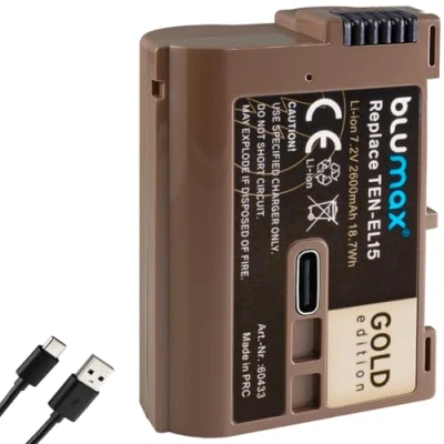 Immagine di blumax Batteria di ricambio per Nikon EN EL15, 2600 mAh, EL15c EL15b EL15a con presa ricarica USB tipo C Z5 D850 D7500 Z8 Z7 II Z6 III Zf