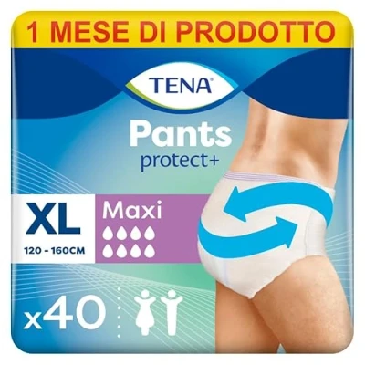 Immagine di TENA Pants Maxi Extra Large (XL) Pacco Scorta Mensile, Mutandine Assorbenti, Elasticizzate e Monouso, Per Perdite Urinarie, Sia Lei Che Lui, Discrete Confortevoli, 4 Confezioni x 10 Pezzi