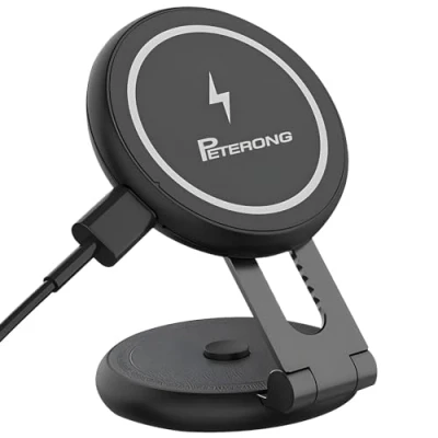 Immagine di PETERONG Caricatore Wireless Magnetico per Auto Compatibile con MagSafe Carica Tesla Model 3/Y, Supporto Cellulare Pieghevole Invisibile Adesivo Supporti 360 iPhone 16/15/14/13/12 Nero