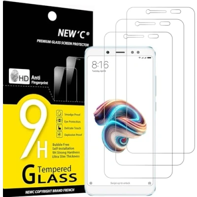 Immagine di NEW&#039;C 3 Pezzi, Vetro Temperato per Xiaomi Redmi Note 5, Pellicola Prottetiva Anti Graffio, Impronte, Senza Bolle, Durezza 9H, 0,33mm Ultra Trasparente, Resistente