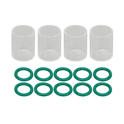 Immagine di RIVERWELD Coppe TIG n. 10 in vetro Pyrex isolato (orifizio da 16,0 mm) con ugello quarzo trasparente per risparmio gas SR WP 9 17 18 20 25 26 Torcia di saldatura 14 pezzi