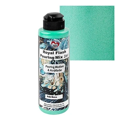 Immagine di ideen mit herz Royal Flash Pouring Mix 2 in 1 Medium e vernice acrilica metallica uno Con riflessi metallici particelle glitterati fini 180 ml Pronto all&#039;uso (turchese)
