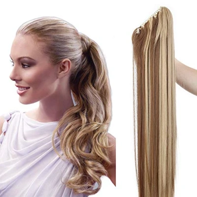 Immagine di SEGO Coda di Cavallo Extension Capelli Clip Pinza Ponytail Extensions Fascia Unica Posticci Lisci Lunghi Sintetici 65cm 150g [Castano Chiaro mix Biondo Cenere]