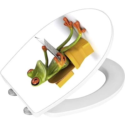 Immagine di Wenko Sedile WC Frog News Premium Acrilico Lucido Antibatterico, Chiusura Ammortizzata, Fissaggio igienico Fix Clip Bianco