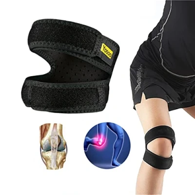Immagine di Yosoo, supporto con fascia per la rotula del ginocchio, regolabile, corsa, salto, pallacanestro, sport all&#039;aria aperta o sollievo dal dolore al Black, M