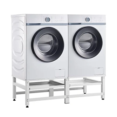 Immagine di [en.casa] Supporto Doppio per Lavatrici Standard (LxPxA) 124 x 54 37 cm Basamento in Acciaio con Ripiani Estraibili Bianco
