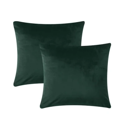 Immagine di AMEHA Federe per cuscini quadrate in velluto riccio, 45 x cm (confezione da 2), decorative, morbide, divano, camera letto, con cerniera invisibile, colore verde scuro,
