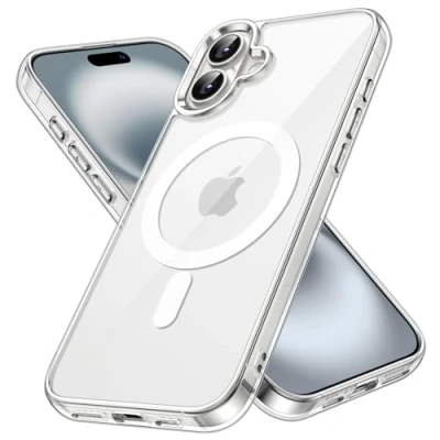 Immagine di JETech Cover Magnetica per iPhone 16 6,1 Pollici Compatibile con MagSafe, Antiurto Cellulare Paraurti Custodia, Anti Graffio Retro Trasparente (Trasparente)