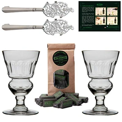 Immagine di ALANDIA Absinthe/Assenzio Set con 2X Assenzio Bicchiere Premium Cucchiaio 1x Cubetti di Zucchero