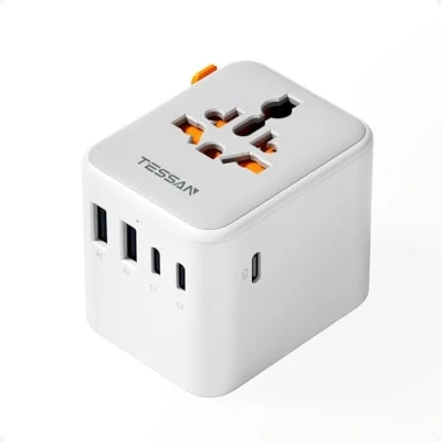 Immagine di TESSAN Adattatore Universale da Viaggio con 3 USB C e 2 A, Caricatore 15 W Max, Presa per USA Thailandia Giappone Inglese Australia Brasile