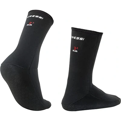Immagine di Cressi Orata Socks Calzari Sub Snorkeling Apnea Surf Immersione Sport Acquatici in Neoprene Monofoderato Elastico Termico 2.5 mm, Calzini Pinne Aperte/Chiuse Antiscivolo Antiabrasione Unisex Nero, L