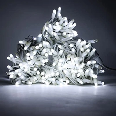Immagine di Luccika Stringa Catena di luci Natale a LED Professionale, MaxiLed da 8mm, Flash, per Giardini Negozi Bar, Esterno (Bianco Ghiaccio con Flash Bianco Ghiaccio, 30 Metri 300 LED)