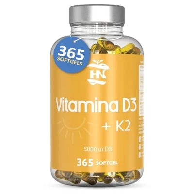 Immagine di Vitamina D3 K2 (+1 Anno) di Alto Dosaggio D Supporta alla funzione immunitaria e ossea Integratore + altamente concentrata per regolare il metabolismo del calcio 365 Compresse