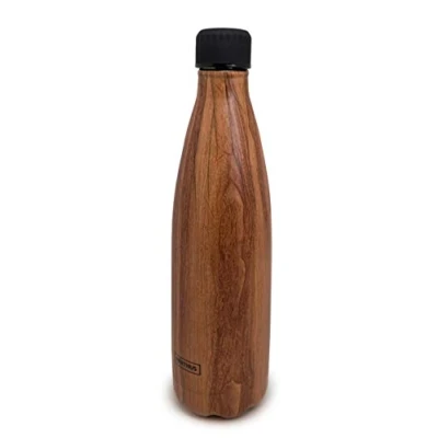 Immagine di Nerthus FIH 596 Thermos a Doppia Parete per Freddo e Caldo. Design Legno 750 ml. Senza BPA. Tappo ermetico, Acciaio Inossidabile