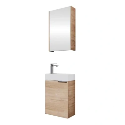 Immagine di Planetmöbel Mobiletto con specchio Set di mobili da bagno 40 cm per WC ospiti Antracite